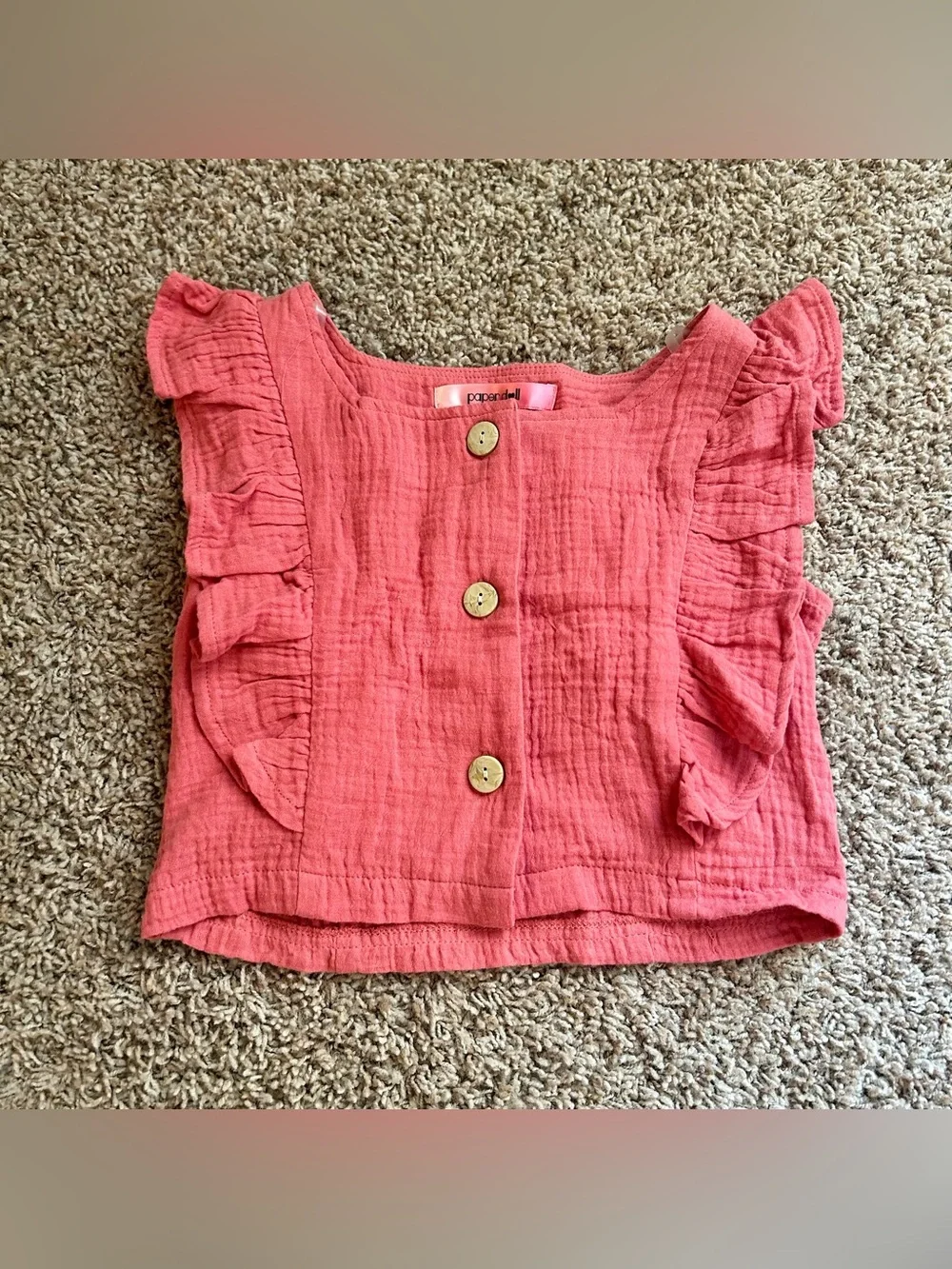 NWOT Paper Doll Coral Pink Ruffled Button Top & Tie Waist Shorts